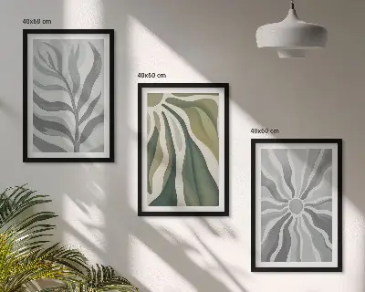 Set of 3 framed wall art pieces with green plant patterns