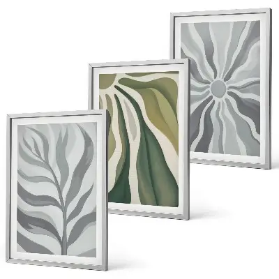 Set of 3 framed wall art pieces with green plant patterns