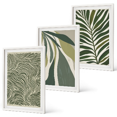 Wall art set Leaves wavy lines green