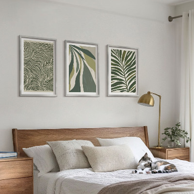 Wall art set Leaves wavy lines green