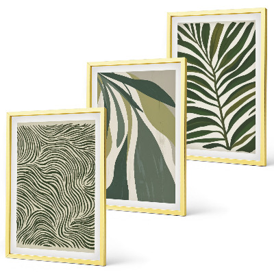 Wall art set Leaves wavy lines green