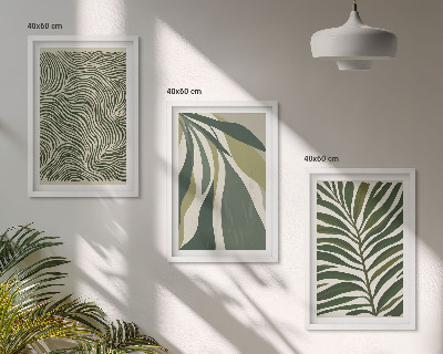 Wall art set Leaves wavy lines green