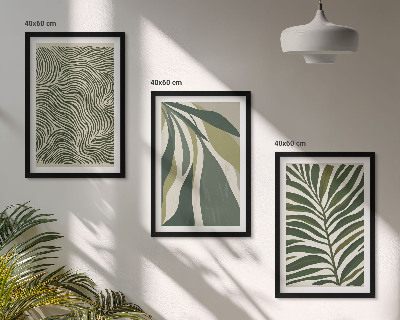 Wall art set Leaves wavy lines green