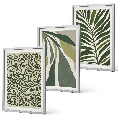 Wall art set Leaves wavy lines green