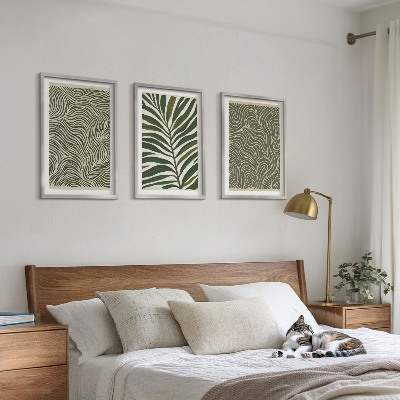 Set of 3 framed wall art pieces Leaf patterns wavy shapes
