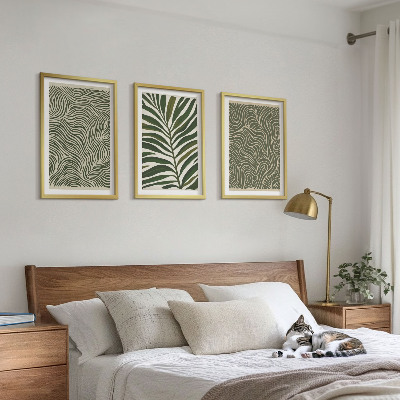 Set of 3 framed wall art pieces Leaf patterns wavy shapes