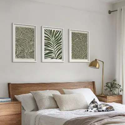 Set of 3 framed wall art pieces leaf patterns with wavy shapes