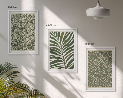 Set of 3 framed wall art pieces Leaf patterns wavy shapes