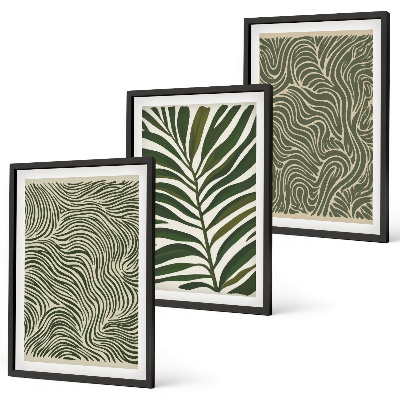 Set of 3 framed wall art pieces Leaf patterns wavy shapes