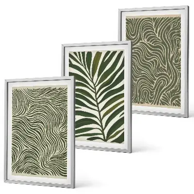 Set of 3 framed wall art pieces leaf patterns with wavy shapes