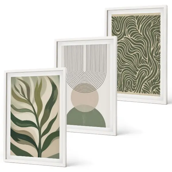 Wall art set leaves geometric shapes design