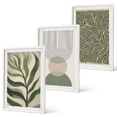 Wall art set leaves geometric shapes design