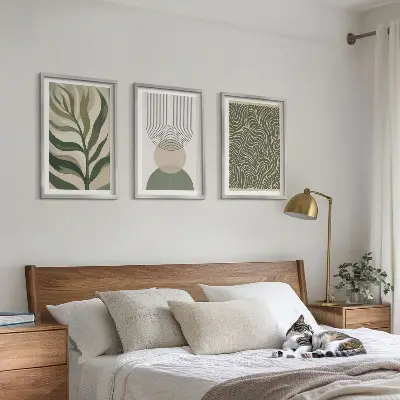 Wall art set leaves geometric shapes design