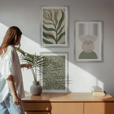 Wall art set leaves geometric shapes design