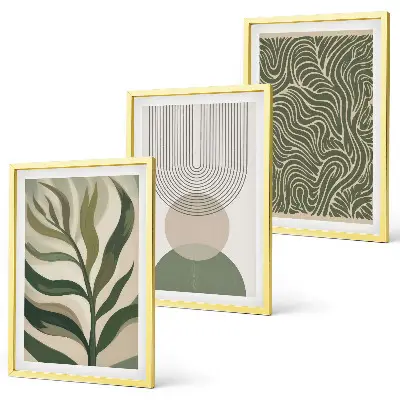 Wall art set leaves geometric shapes design