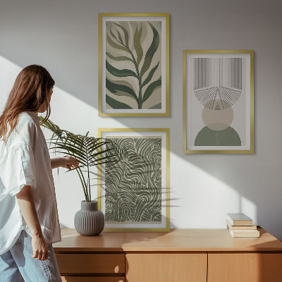 Wall art set Leaves geometric shapes
