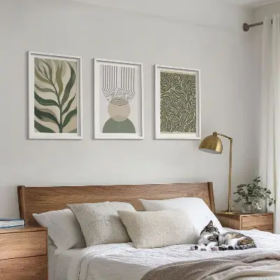 Wall art set leaves geometric shapes design