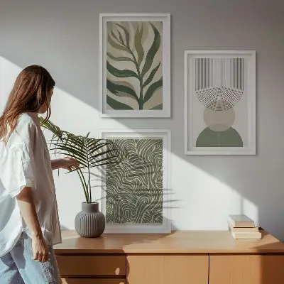 Wall art set leaves geometric shapes design
