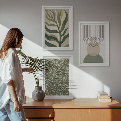 Wall art set Leaves geometric shapes