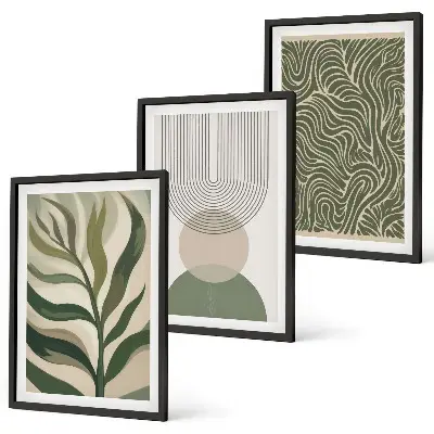 Wall art set leaves geometric shapes design