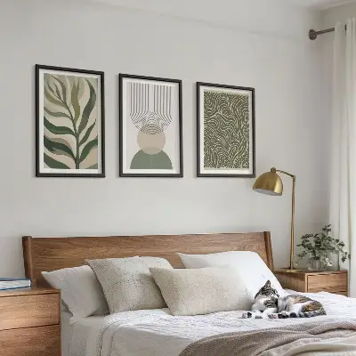 Wall art set leaves geometric shapes design