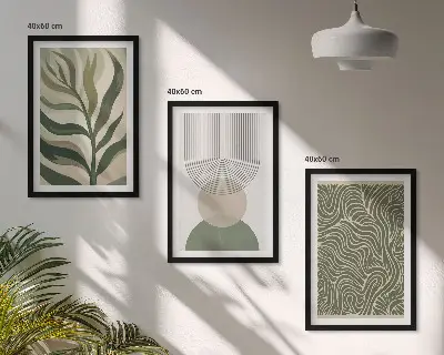 Wall art set leaves geometric shapes design