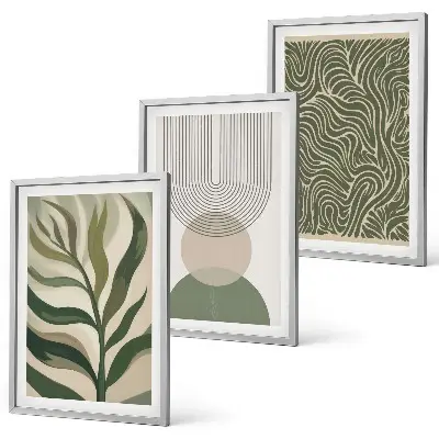 Wall art set leaves geometric shapes design
