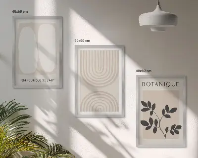 Boho delicate plant wall art prints set of 3 framed pieces