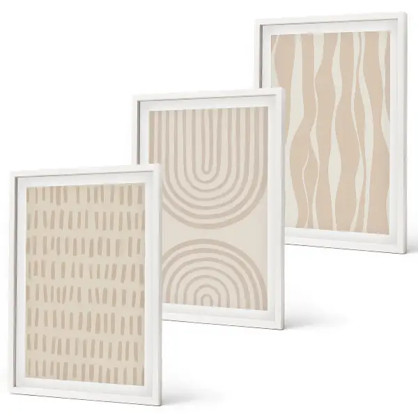 Three-piece wall art set with abstract beige patterns