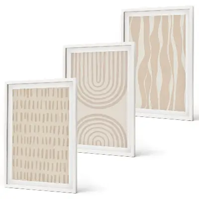 Three-piece wall art set with abstract beige patterns