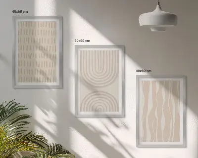 Three-piece wall art set with abstract beige patterns