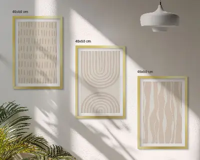 Three-piece wall art set with abstract beige patterns