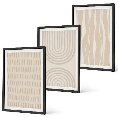Three-piece wall art set with abstract beige patterns