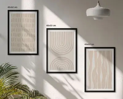 Three-piece wall art set with abstract beige patterns