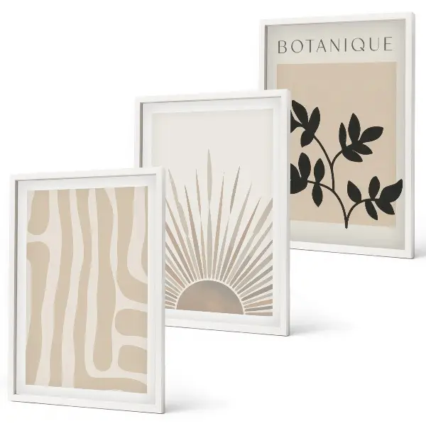 Abstract plant patterns wall art set of 3 framed pieces