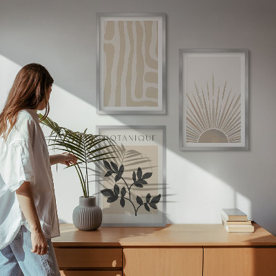 Set of 3 framed wall art pieces Abstract plant patterns
