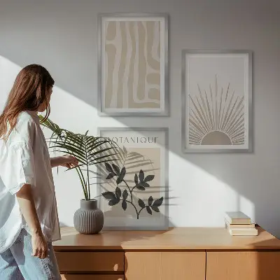 Abstract plant patterns wall art set of 3 framed pieces