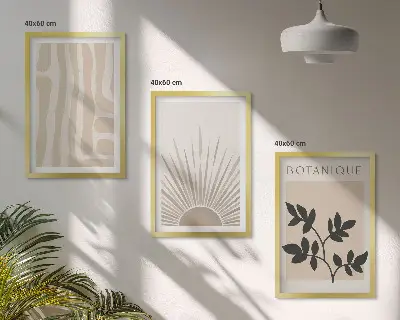 Abstract plant patterns wall art set of 3 framed pieces