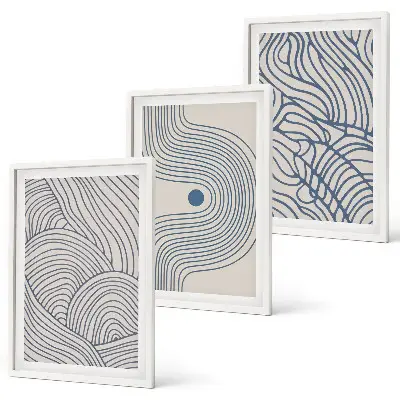 Wall art set abstract lines, waves, and shapes