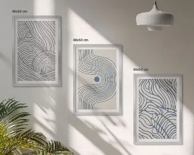 Wall art set abstract lines, waves, and shapes