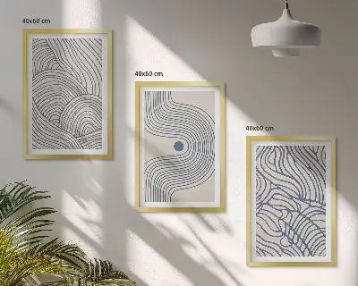 Wall art set abstract lines, waves, and shapes