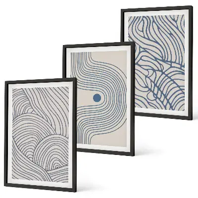 Wall art set abstract lines, waves, and shapes