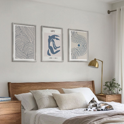 Three-piece wall art piece Abstract blue lines