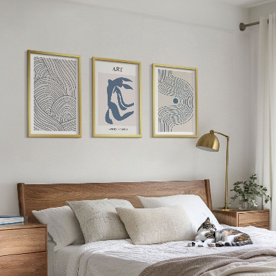 Three-piece wall art piece Abstract blue lines