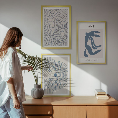 Three-piece wall art piece Abstract blue lines
