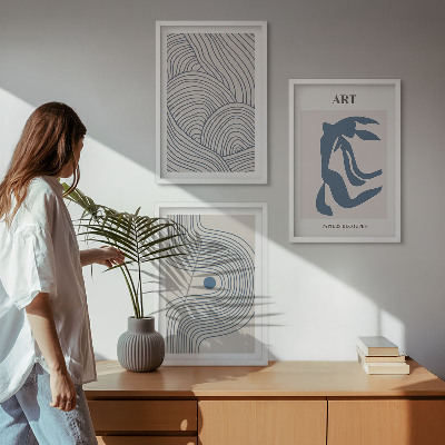 Three-piece wall art piece Abstract blue lines