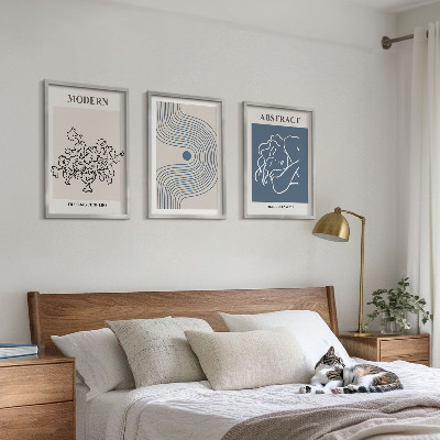 Set of 3 framed wall art pieces Flowers lines abstract posters
