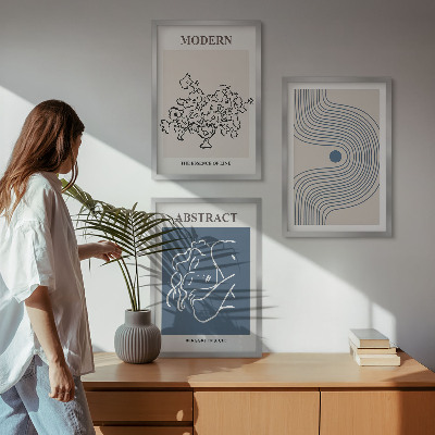 Set of 3 framed wall art pieces Flowers lines abstract posters