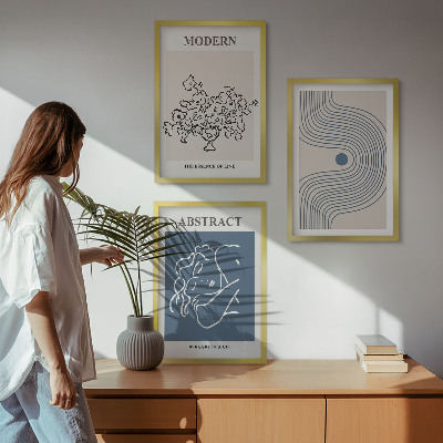 Set of 3 framed wall art pieces Flowers lines abstract posters