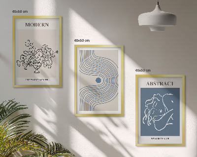 Set of 3 framed wall art pieces Flowers lines abstract posters